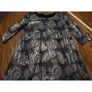 LBISSE Womens 1X Tunic Top Black Gold Metallic Geometric Starburst 3/4 Sleeve